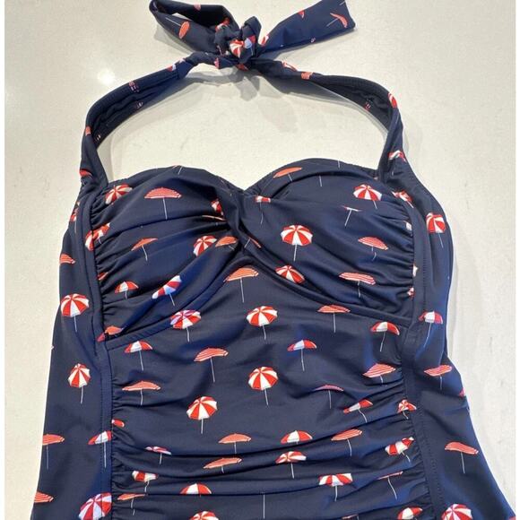 Seafolly One Piece Swimsuit Women's Size 4 Navy Umbrella Halter Anthropologie - Picture 2 of 9